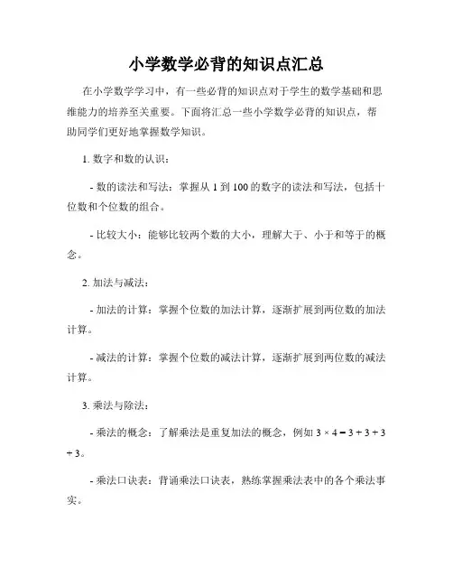 小学数学必背的知识点汇总