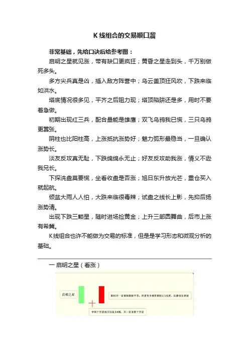 K线组合的交易顺口溜