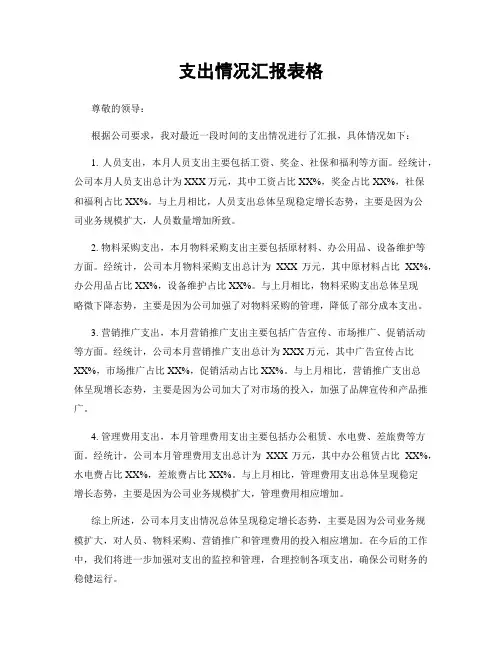 支出情况汇报表格