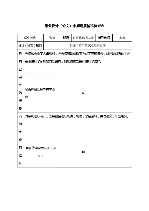 毕业设计(论文)中期进展情况检查表(空表)