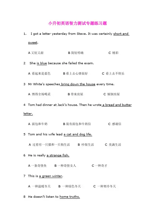 2023年小学英语竞赛智力测试专项练习题