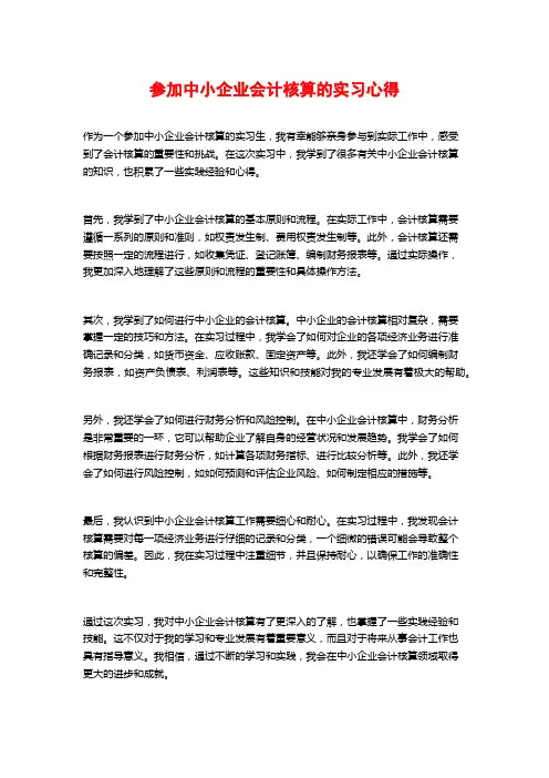 参加中小企业会计核算的实习心得