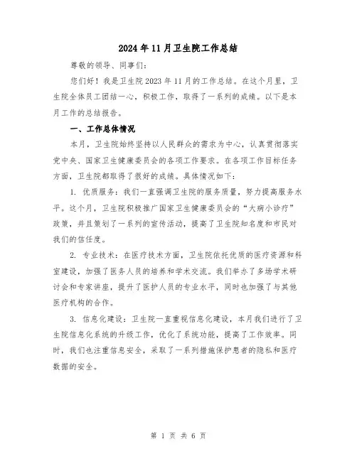 2024年11月卫生院工作总结(2篇)