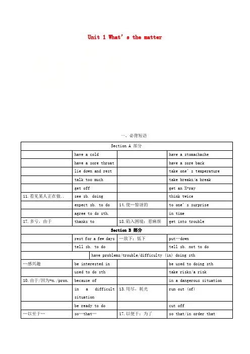 八年级英语下册Unit1What’sthematter短语语法知识点汇总(新版)人教新目标版