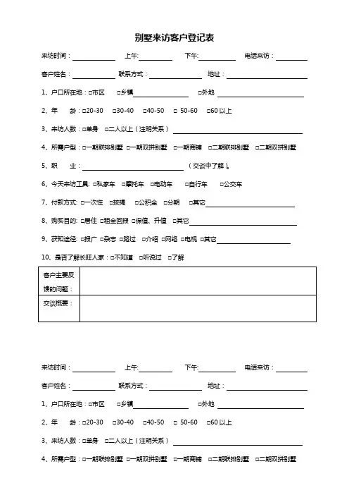 房地产销售现场客户来访登记表1