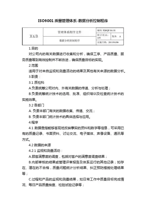 ISO9001质量管理体系-数据分析控制程序