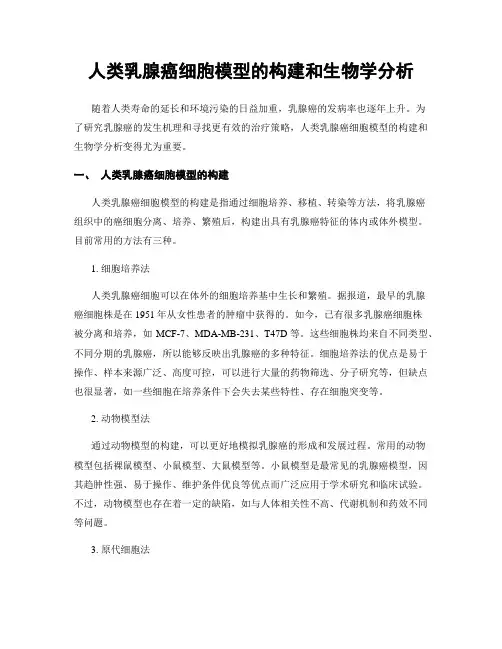 人类乳腺癌细胞模型的构建和生物学分析