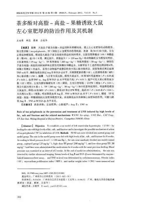 茶多酚对高脂-高盐-果糖诱致大鼠左心室肥厚的防治作用及其机制