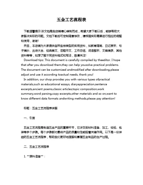 五金工艺流程表