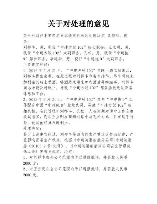 关于对处理的意见