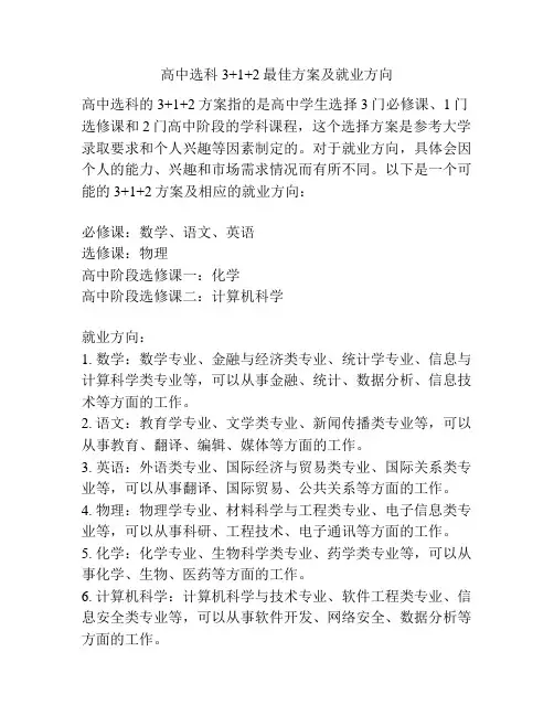 高中选科3+1+2最佳方案及就业方向