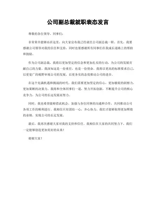 公司副总裁就职表态发言