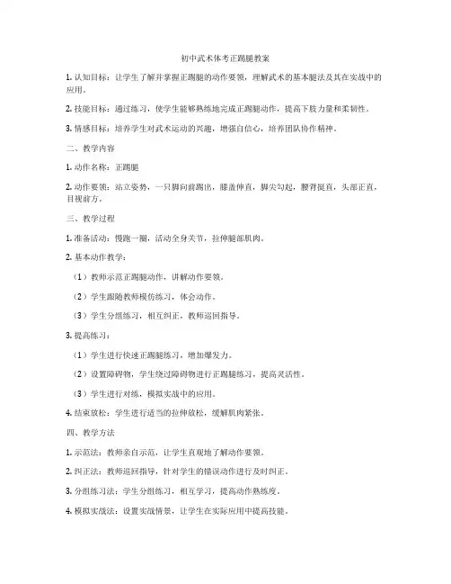 初中武术体考正踢腿教案