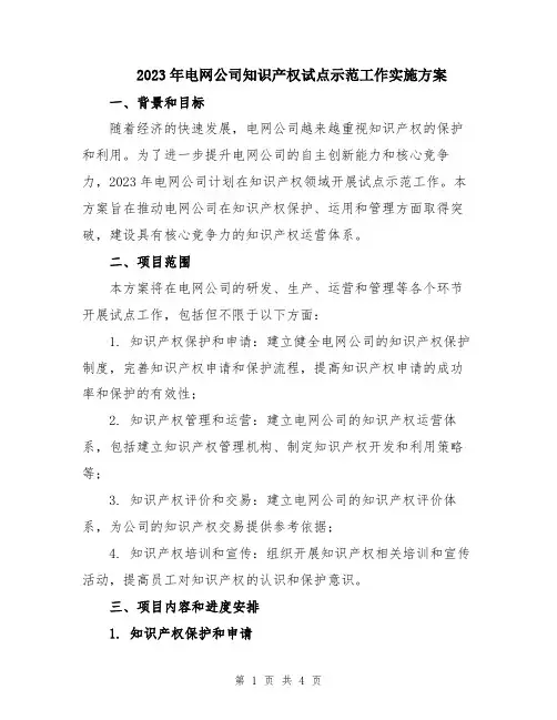 2023年电网公司知识产权试点示范工作实施方案