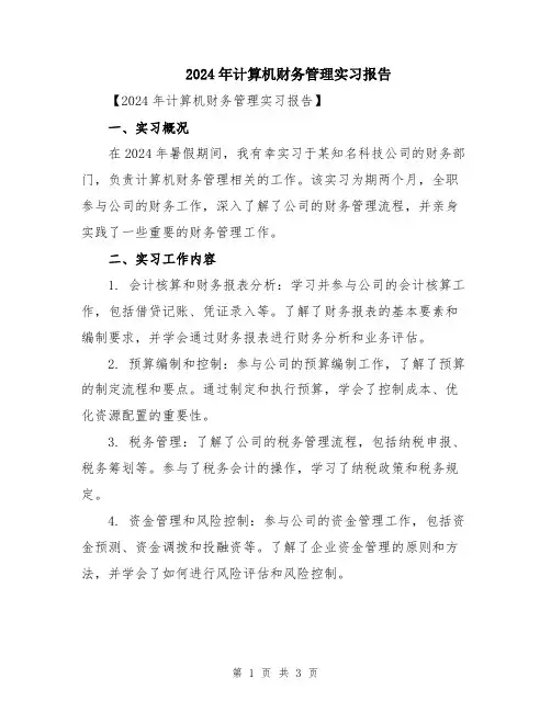 2024年计算机财务管理实习报告