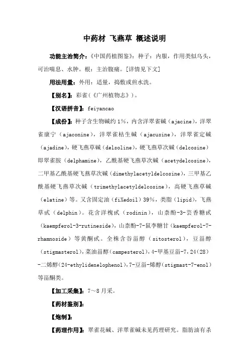中药材 飞燕草 概述说明