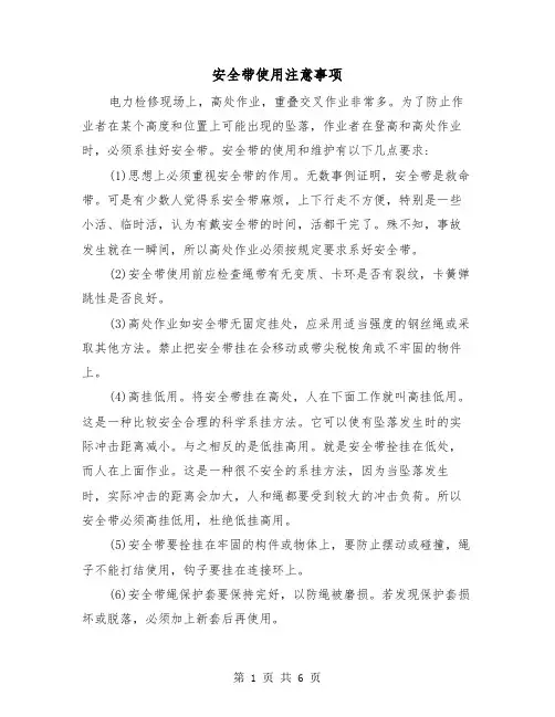 安全带使用注意事项(三篇)