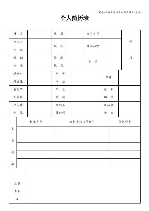 (完整)公务员个人简历模板(最新)