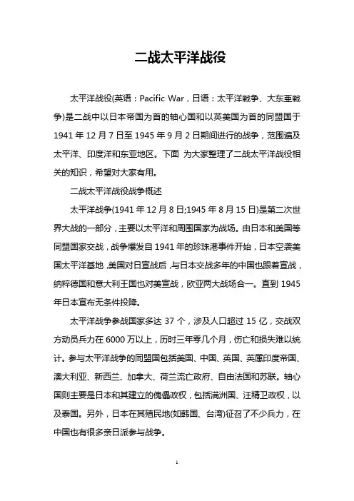 二战太平洋战役