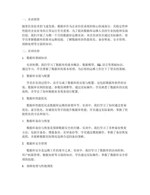 数据库运维实训报告总结