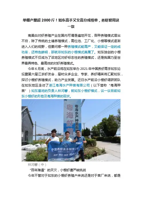 单棚产量超2000斤！如东高手又交高分成绩单，养虾爱用这一款