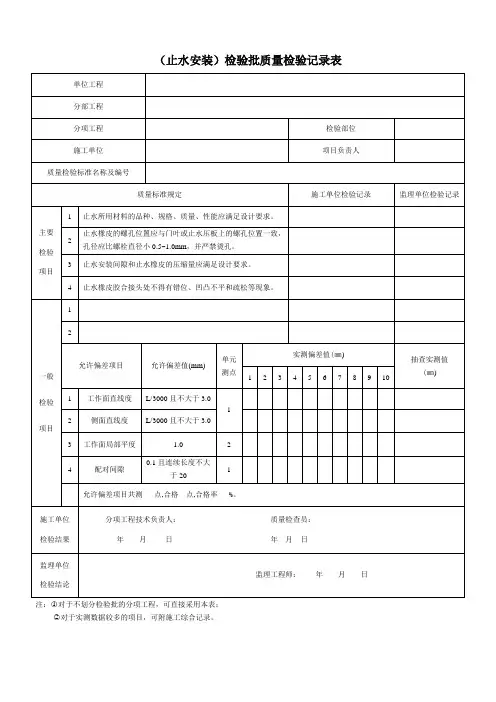 (止水安装)检验批质量检验记录表