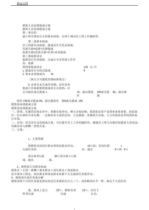 销售人员业绩提成方案