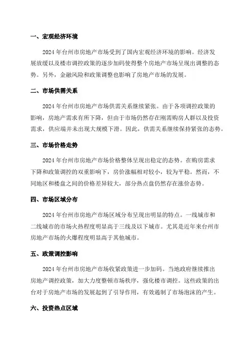2024年台州市房地产市场分析报告