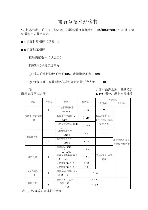 特级道砟技术规格书