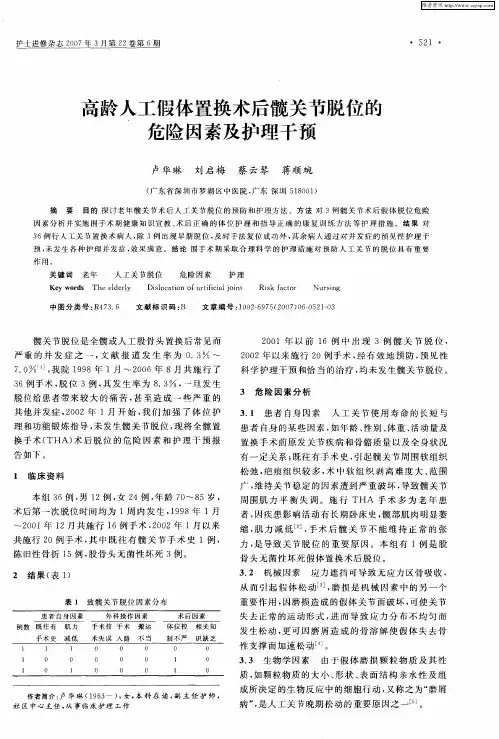 高龄人工假体置换术后髋关节脱位的危险因素及护理干预