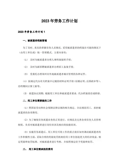 2023年劳务工作计划