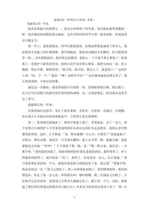 最难忘的一件事作文小练笔(5篇)