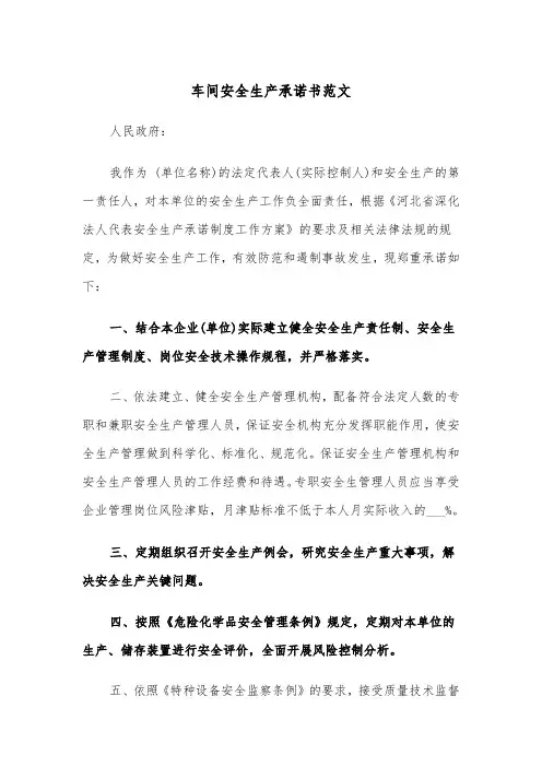 车间安全生产承诺书范文（二篇）