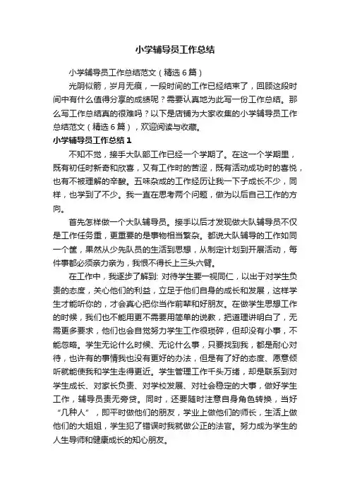 小学辅导员工作总结