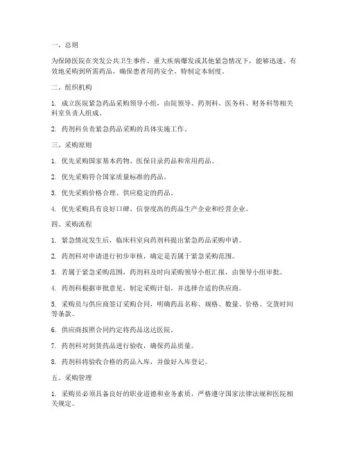 医院紧急药品采购管理制度