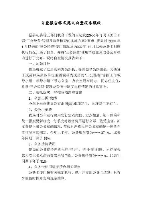 自查报告格式范文自查报告模板