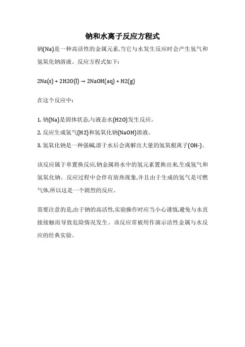 钠和水离子反应方程式
