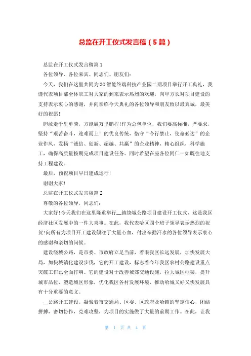 总监在开工仪式发言稿(5篇)