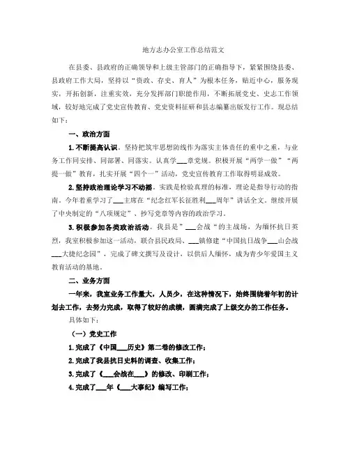 地方志办公室工作总结范文
