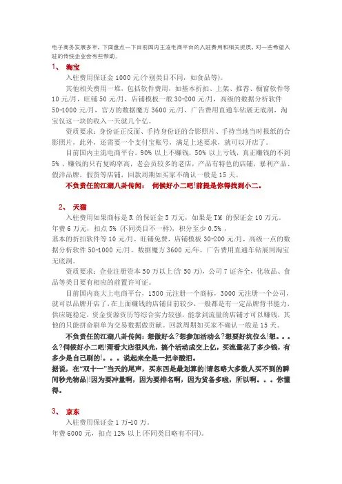 电商各大平台入驻要求详解和费用