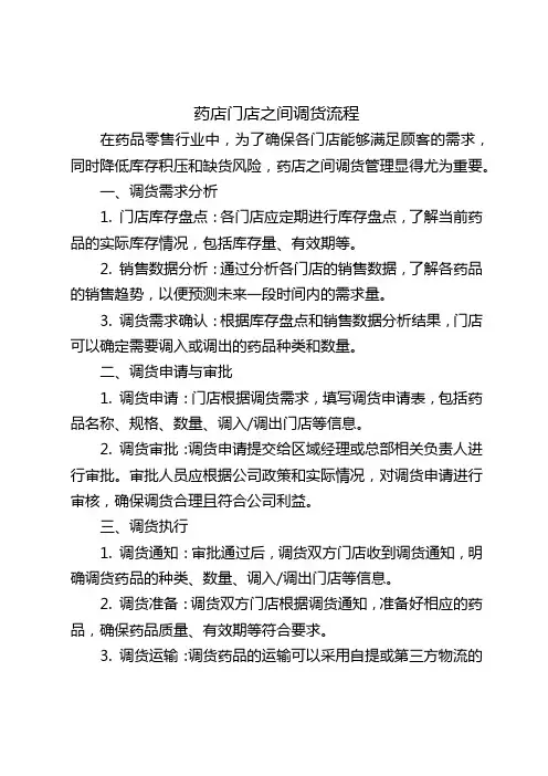 药店门店之间调货流程
