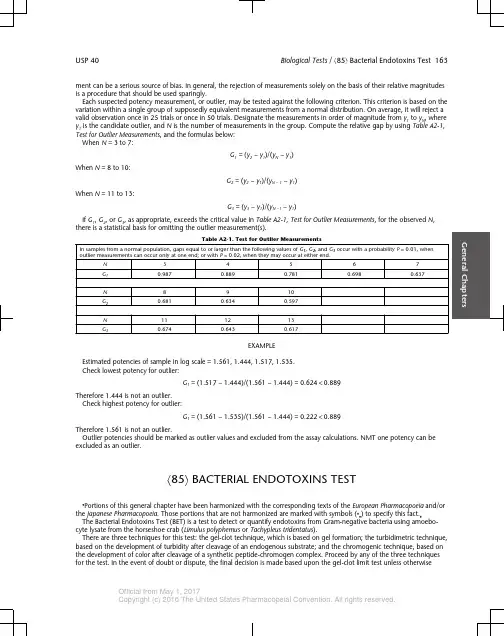BACTERIAL ENDOTOXINS TEST(细菌内毒素检验)USP40