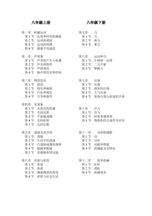 新人教版初中物理课程目录