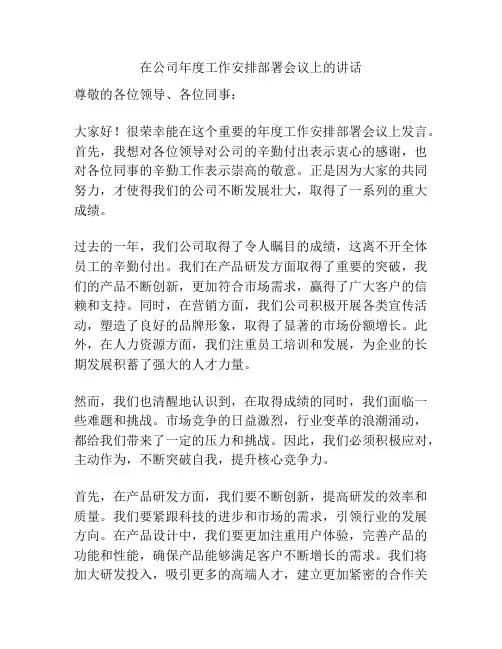 在公司年度工作安排部署会议上的讲话
