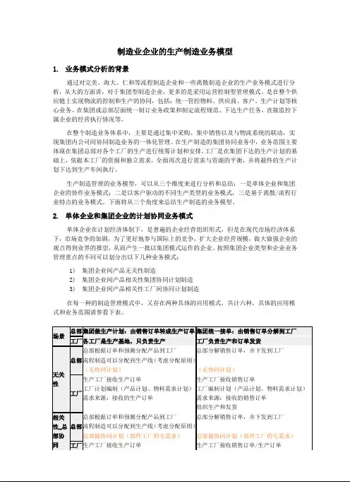 制造业企业的生产制造业务模型
