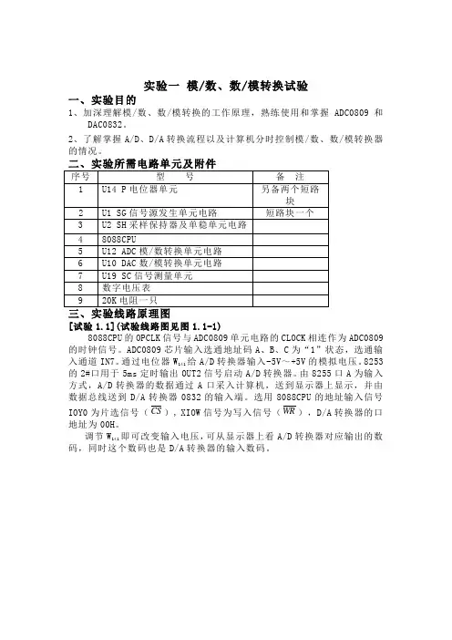 试验一模数数模转换试验