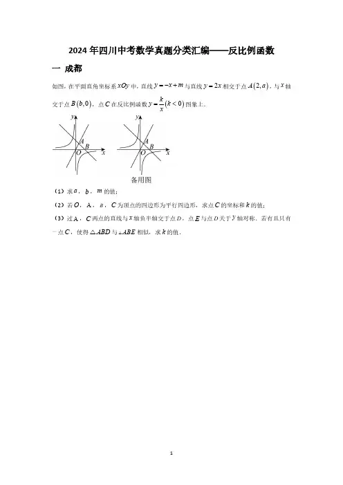 2024年四川中考数学真题分类汇编——反比例函数