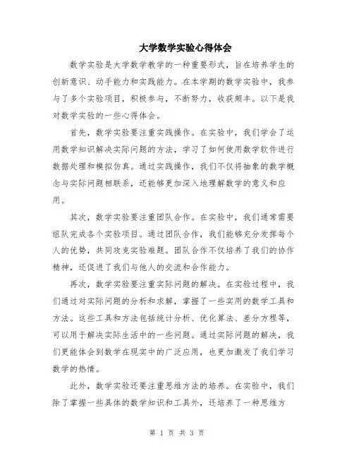 大学数学实验心得体会