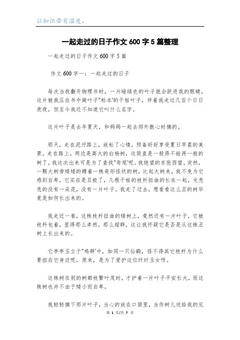 一起走过的日子作文600字5篇整理