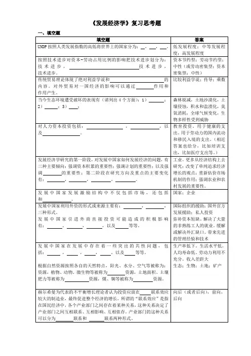 发展经济学复习思考题